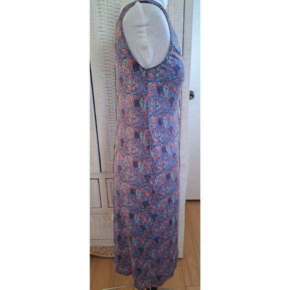 Tory Burch MIDI Dress Fun Print Blue Coral/ Orange Silk Simple Easy to Wear SZ S - Picture 6 of 8